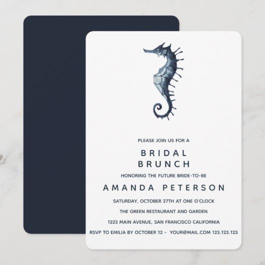 Invitation Le Mariage de Brunch pour mariée à l'hippocampe bl (Devant / Derrière)