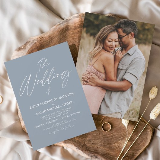 Invitation Le Mariage de Dusty Blue Photo Typographie moderne