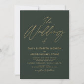 Invitation Le Mariage de Gold Emerald Green Script (Devant)