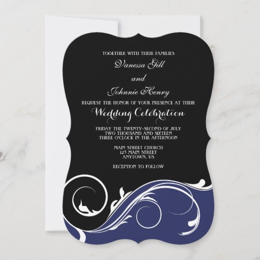 Invitation Le mariage de la ceinture noire bleu marine invite (Devant)