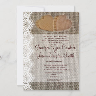 Invitation Le mariage de la dentelle de Burlap dans le coeur