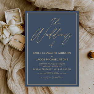 Invitation Le Mariage de la Gold Navy Blue Elegant Typographi