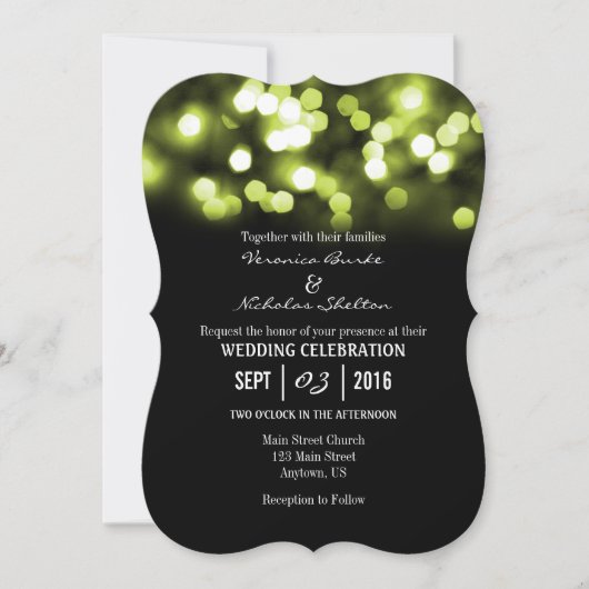 Invitation Le mariage de Lime Black Bokeh sur la Parties scin (Devant)