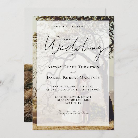 Invitation Le Mariage de Overlay Photo Simple Noir Blanc (Devant / Derrière)