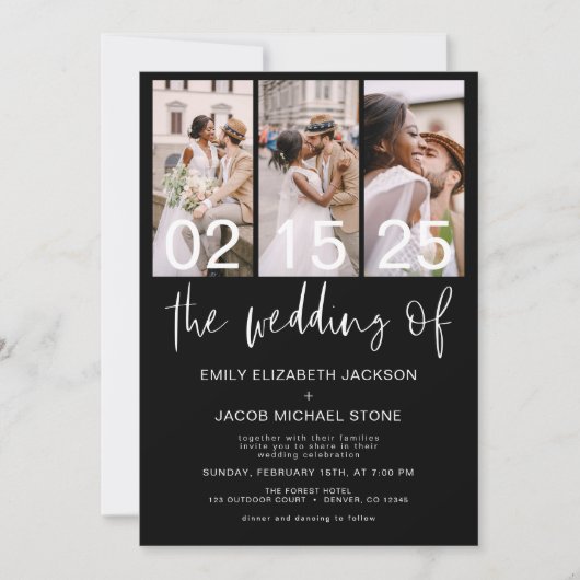 Invitation Le Mariage de Photo QR code noir blanc (Devant)