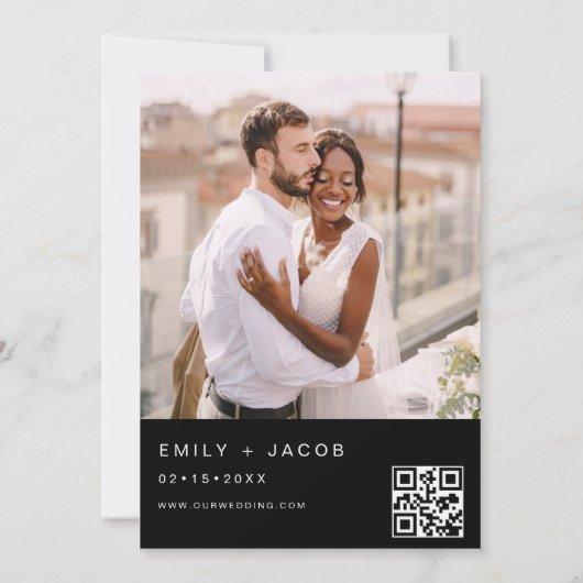 Invitation Le Mariage de Photo QR code noir blanc (Dos)