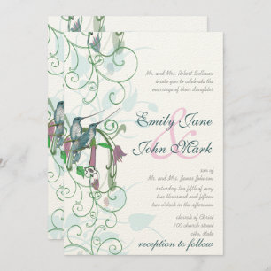 Invitation Le mariage des colibris rose bleu et vert invite