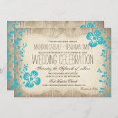 Invitation Le mariage des fleurs de Rustic Wood Aqua (Devant / Derrière)