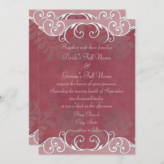 Invitation Le mariage des Roses de Deep Mauve (Devant / Derrière)