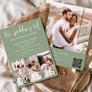 Invitation Le Mariage du code QR minimaliste Sage Green
