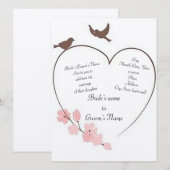 Invitation Le Mariage du "Cœur de l'oiseau d'amour" (Devant / Derrière)