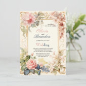 INVITATION LE MARIAGE FLEURS LE PLUS MODERNE ET ÉLÉGANT (Debout devant)