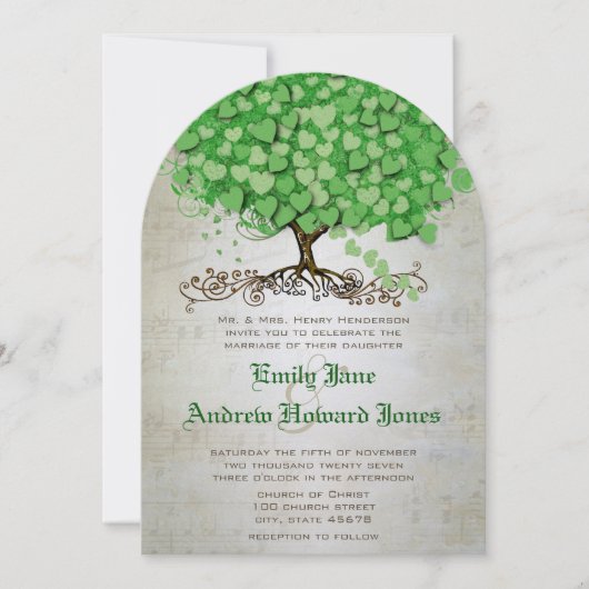 Invitation Le mariage musical Emerald Heart Leaf Tree invite (Devant)