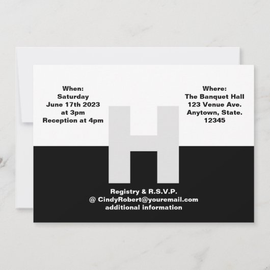 Invitation Le Mariage noir et blanc de base (Dos)