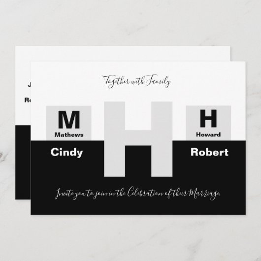 Invitation Le Mariage noir et blanc de base (Devant / Derrière)