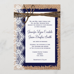 Invitation Le mariage rustique de la dentelle de Burlap en Ru
