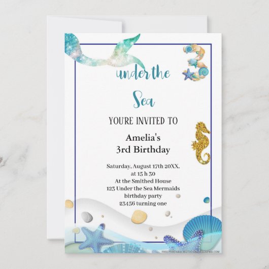 Invitation le meilleur joli pastel bleu mermaid anniversaire (Devant)