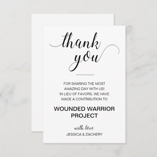 Invitation Le Merci fait un don à un Mariage de bienfaisance (Devant / Derrière)