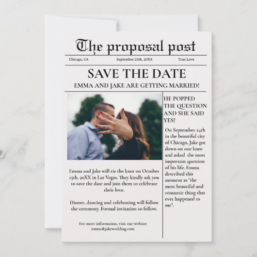 Invitation Le message de proposition Mariage de journal enreg (Devant)