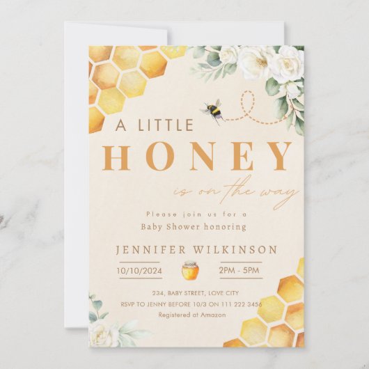 Invitation Le miel Baby shower d'abeilles est en route (Devant)