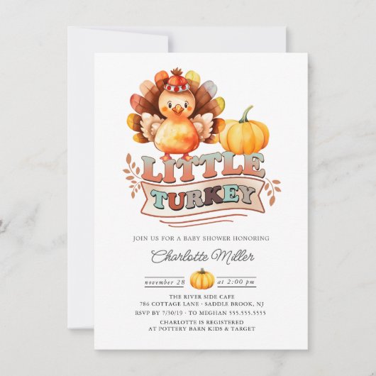 Invitation Le mignon Baby shower d'action de grâces en Turqui (Devant)