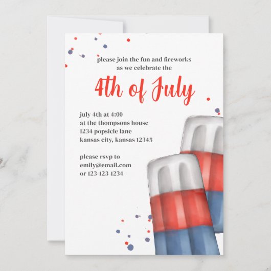 Invitation Le mignon Quart Juillet Popsicles Custom Party (Devant)
