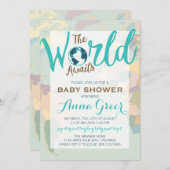Invitation Le monde attend l'invitation Baby shower, garçon (Devant / Derrière)
