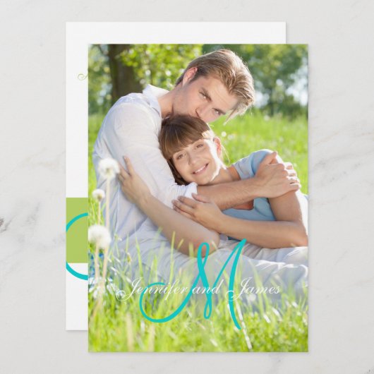 Invitation Le monogramme turquoise vert appelle le mariage (Devant / Derrière)