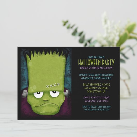Invitation Le Monster Halloween Party de Grumpy Frankenstein (Debout devant)