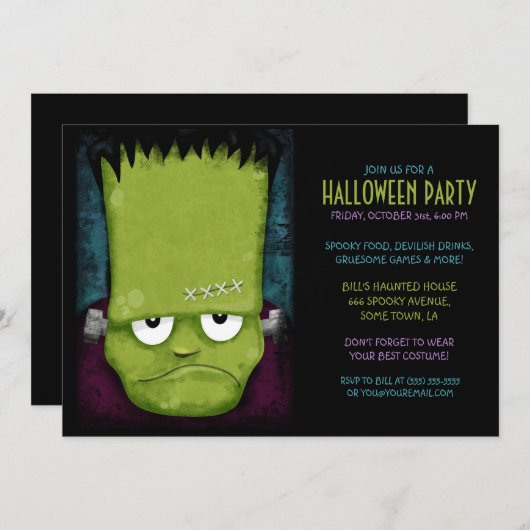Invitation Le Monster Halloween Party de Grumpy Frankenstein (Devant / Derrière)
