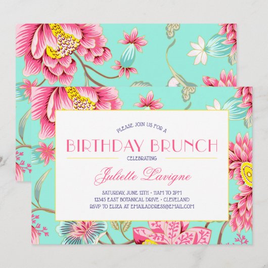 Invitation Le Motif Floral à Pink et Aqua (Devant / Derrière)