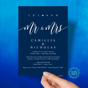 Invitation Le New Mr and Mrs, Mariage Elopement Dinner Party