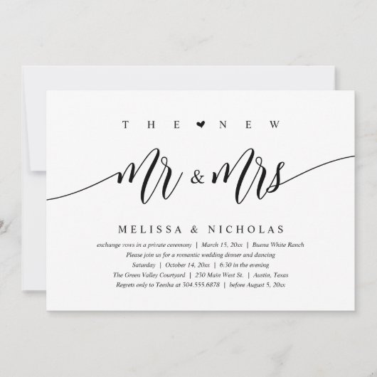 Invitation Le New Mr and Mrs, Modern Mariage Dinner Party (Devant)