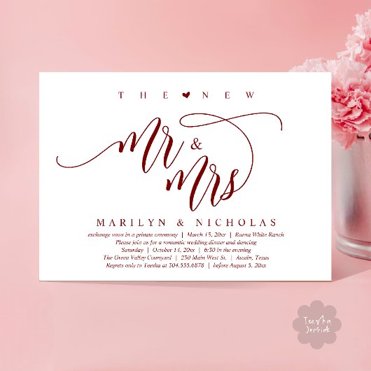 Invitation Le New Mr and Mrs, Modern Mariage Dinner Party