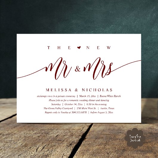 Invitation Le New Mr and Mrs, Modern Mariage Dinner Party