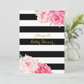 Invitation Le noir barre le baby shower de fleurs d'aquarelle (Debout devant)