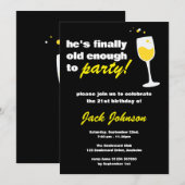 Invitation Le noir de l'homme amusant 21ème anniversaire (Devant / Derrière)