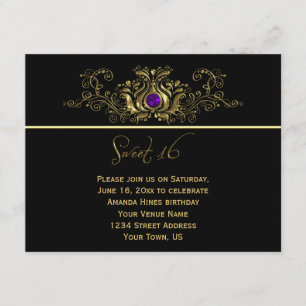 Invitation Le noir fleuri d'or tourbillonne le bonbon pourpre