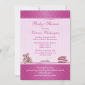 Invitation Le nounours rose mignon élégant apportent un baby (Dos)