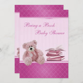 Invitation Le nounours rose mignon élégant apportent un baby (Devant / Derrière)