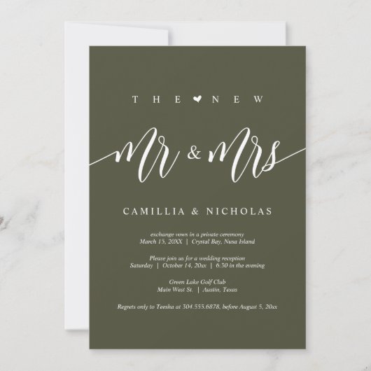 Invitation Le Nouveau M. et Mme, Mariage Elopement Party (Devant)