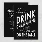 Invitation Le Nouvel An noir pour boire du Champagne Invitati (Devant / Derrière)
