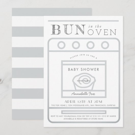 Invitation Le pain dans le Baby shower gris four (Devant / Derrière)