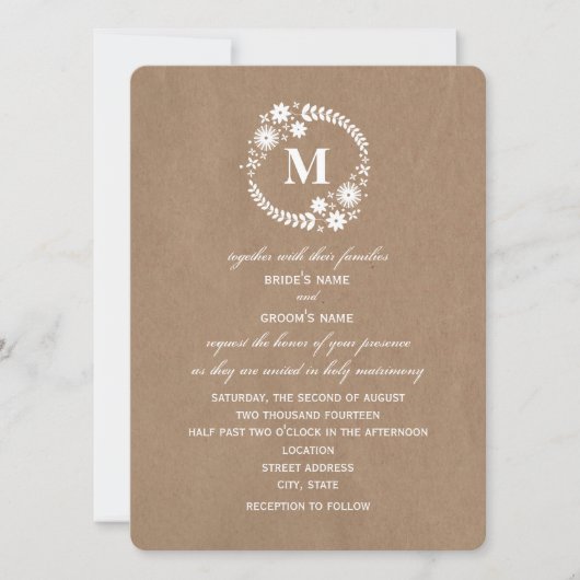 Invitation Le papier Brown a inspiré le mariage blanc de (Devant)