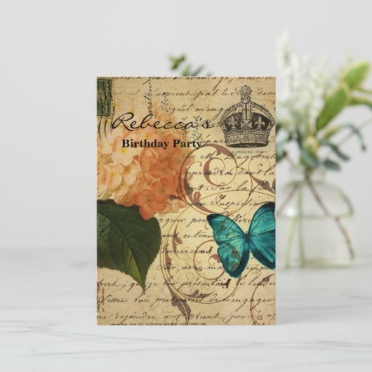 Invitation le papillon bleu Paris scripts botanique français (Debout devant)