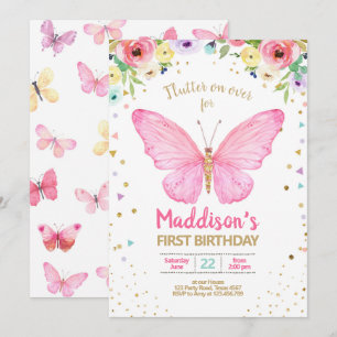 Invitation Le papillon embrasse l'anniversaire floral de