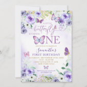 Invitation Le papillon floral mauve atteint un anniversaire (Devant)
