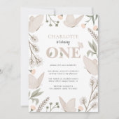 Invitation Le Papillon Floral Mignonne Tourne Un Premier Anni (Devant)