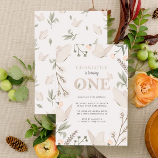 Invitation Le Papillon Floral Mignonne Tourne Un Premier Anni