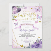 Invitation Le Papillon Floral Violet Est En Route Baby shower (Devant)